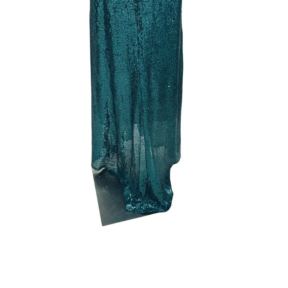 Teal Sequin One Shoulder Slit Maxi Dress Formal Gown Prom‎ Y2K Party Sexy - Picture 11 of 11